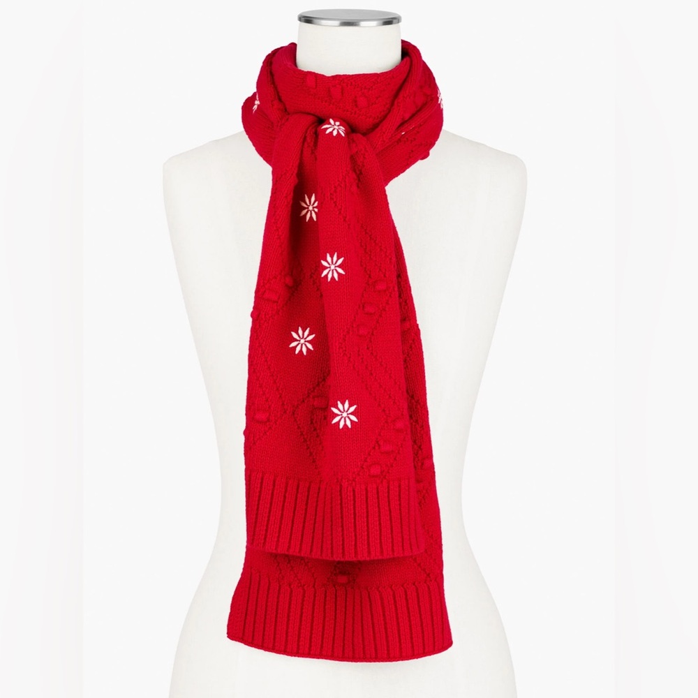 Talbots Bobble Argyle Knit Scarf with Embroidery